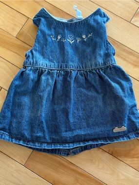 Souris Mini Dress Baby Denim Blue Jean Size 3-6 m embroidered flowers
